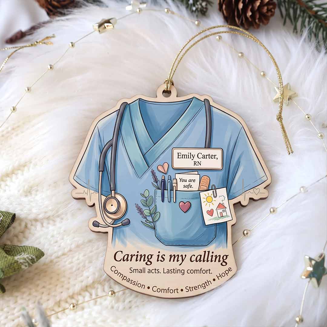 Caring Is My Calling Nurse Healthcare Appreciation Personalized Custom Name Nurse Keepsake 1-Layer Wooden Christmas Ornament for Nurses Gift