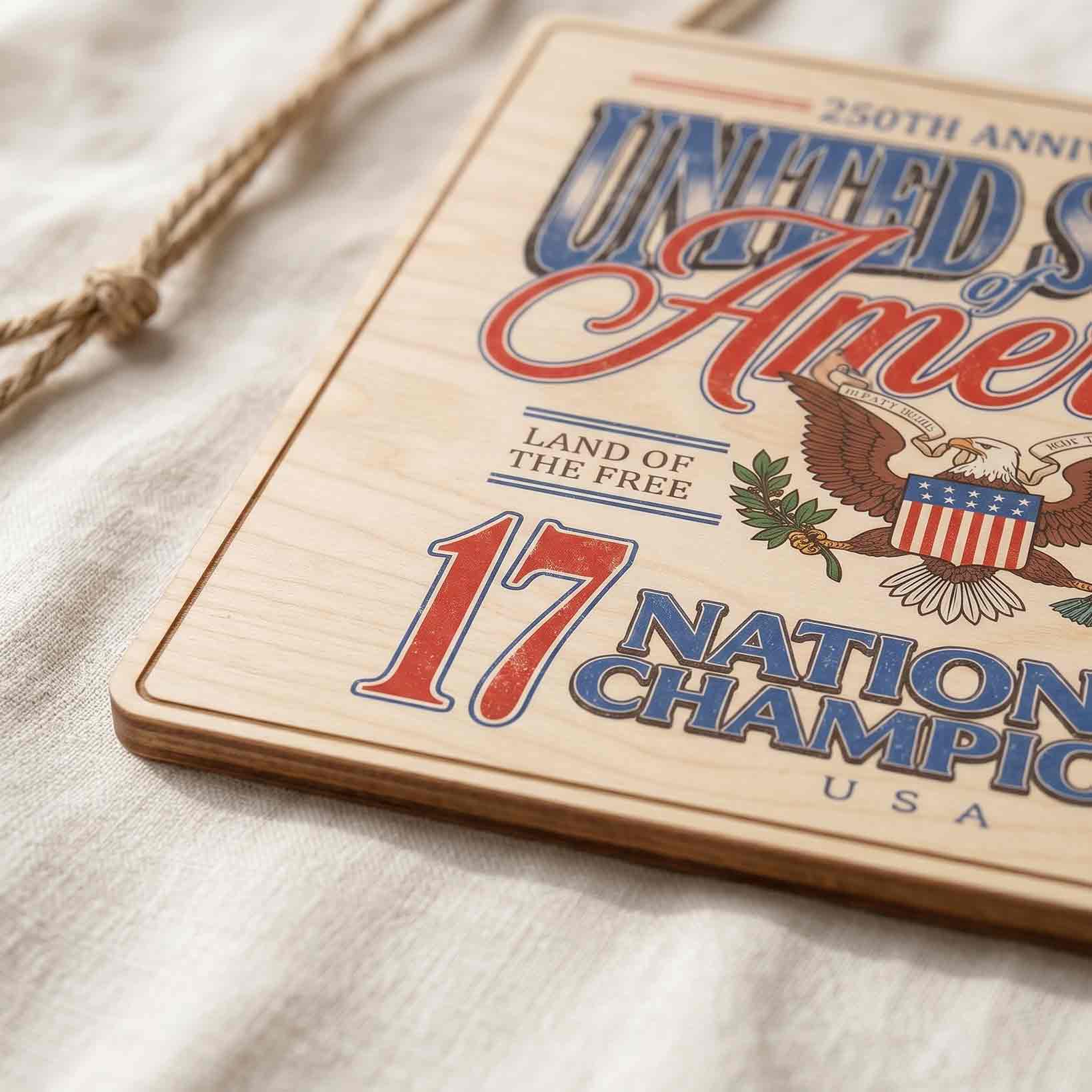 United States of America 250th Anniversary Land of the Free Home of the Brave Patriotic Wooden Sign