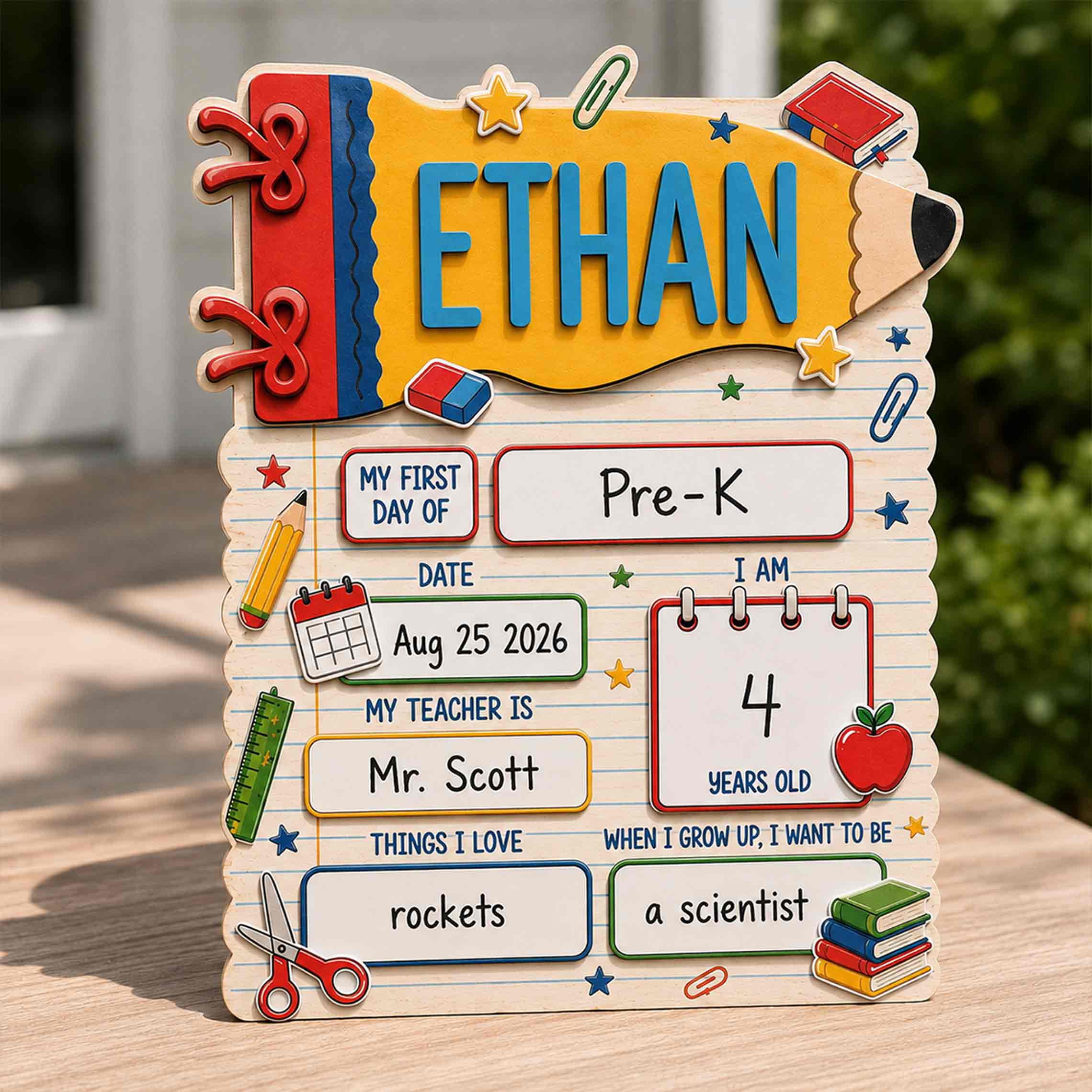 Personalized Colorful Pencil Theme First & Last Day School Sign, Reusable Dry Erase Board, Back to School Sign