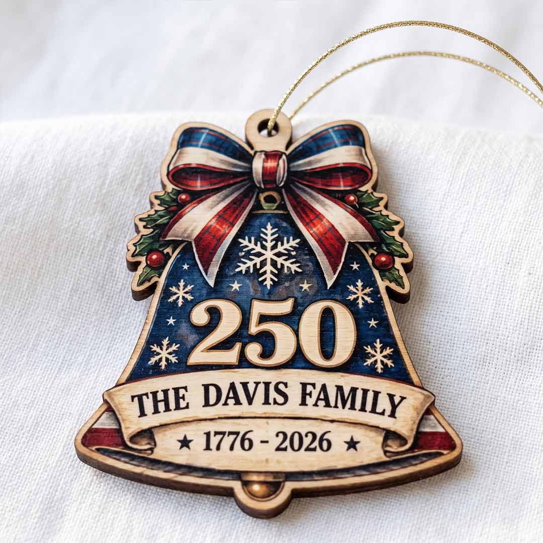 America's 250th Patriotic Bell American Pride Keepsake Personalized Custom Name Patriotic 1-Layer Wooden Christmas Ornament for American Families