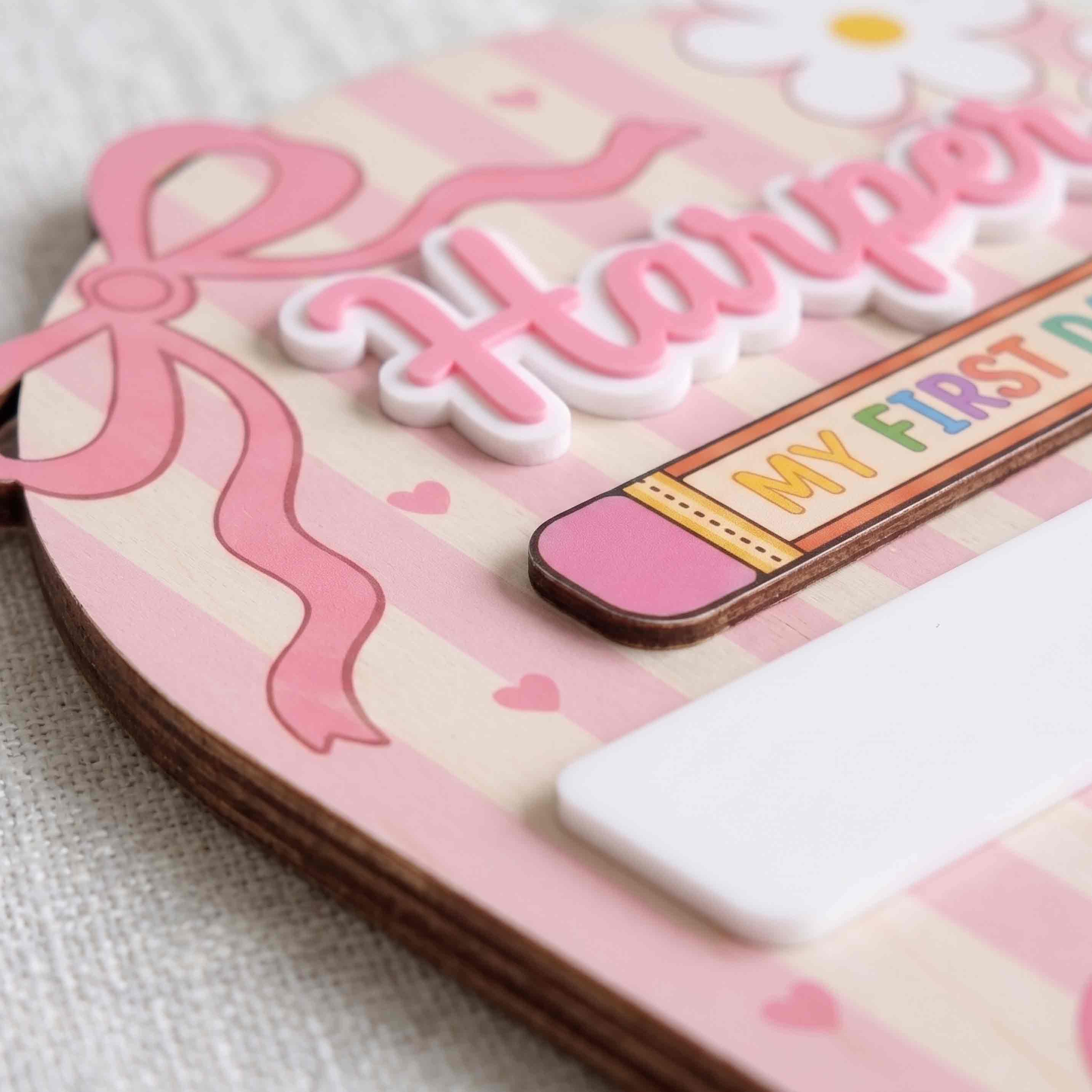 Personalized Pink Pencil First Day School Board, Reusable Dry Erase Board, Back to School Sign