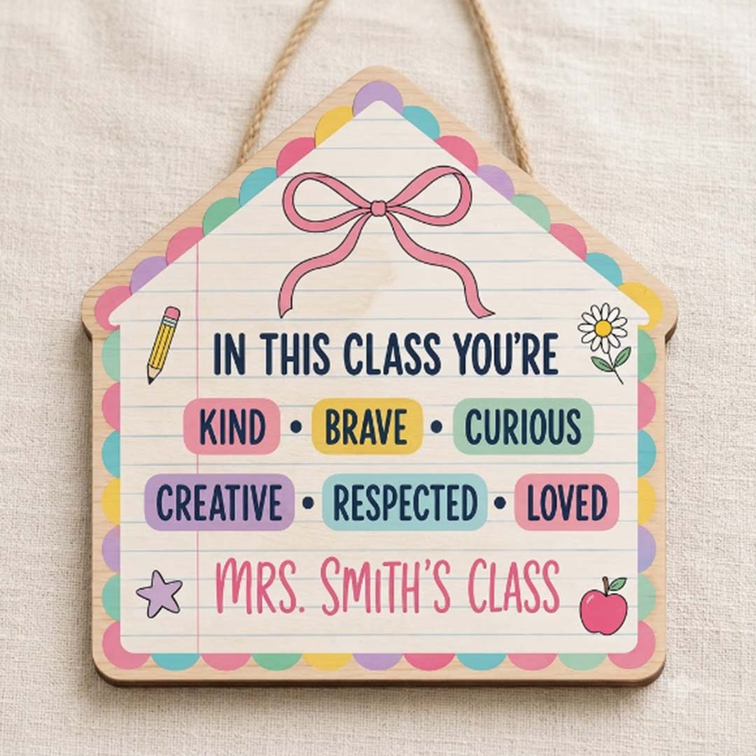 Personalized Teacher Name Wooden Sign Door Hanger Adorable Floral Welcome Class Sign Wooden Classroom Decor, Back to School Sign