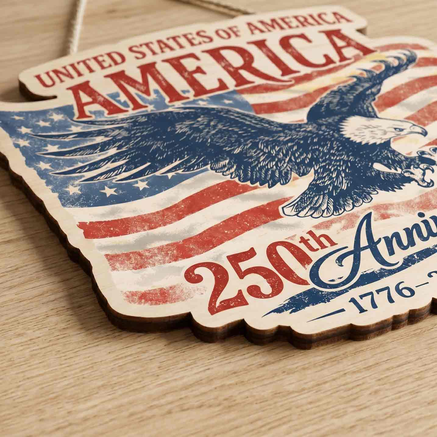 United States of America 250th Anniversary Patriotic Wooden Sign