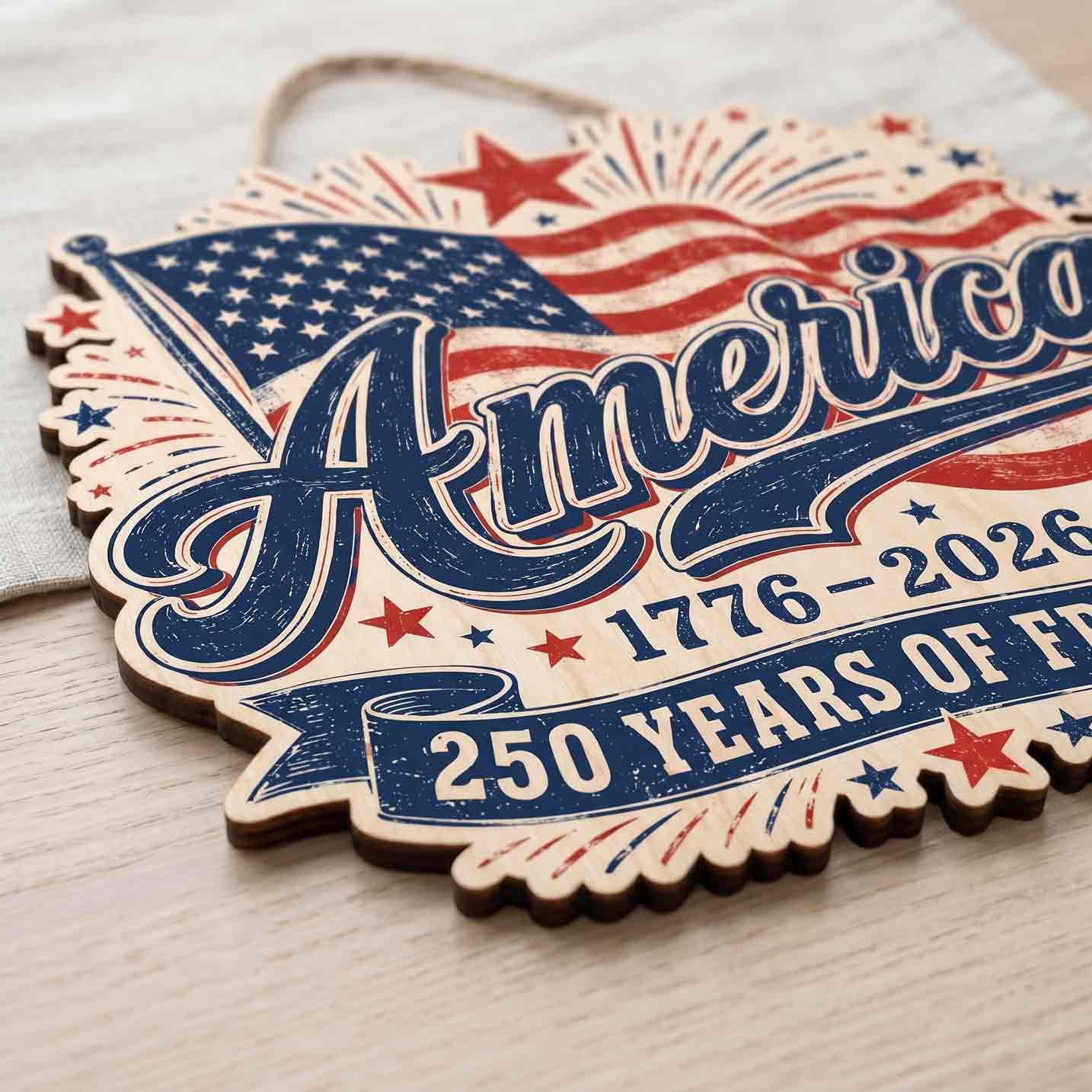 Faith Freedom 250th Anniversary Christian Patriotic Decor Wooden Sign