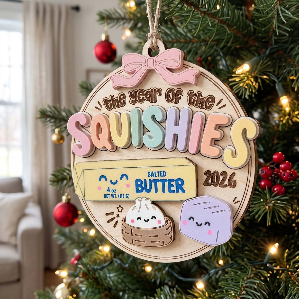 The Year of Squishies 2026 2-Layer Wooden Christmas Ornament Squishy Collector Keepsake Gift