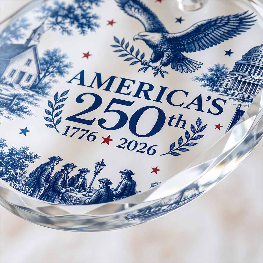 America's 250th Eagle Capitol Colonial Voyage Patriotic Keepsake Round Glass Christmas Ornament for American Families
