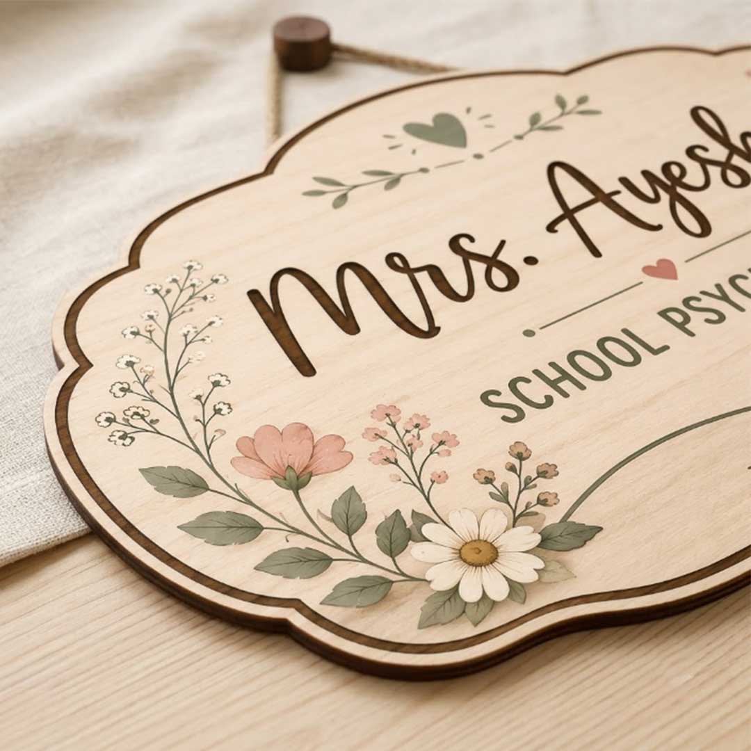 Personalized Teacher Name Wooden Sign Door Hanger School Psychologist Room Sign  Wooden Classroom Decor, Back to School Sign