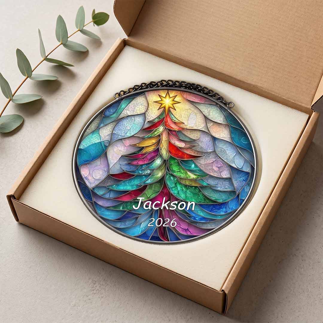 Tree of Life Happy Retirement Personalized Custom Name Date Retirement Stained Glass Suncatcher Ornament for Retirement Gift