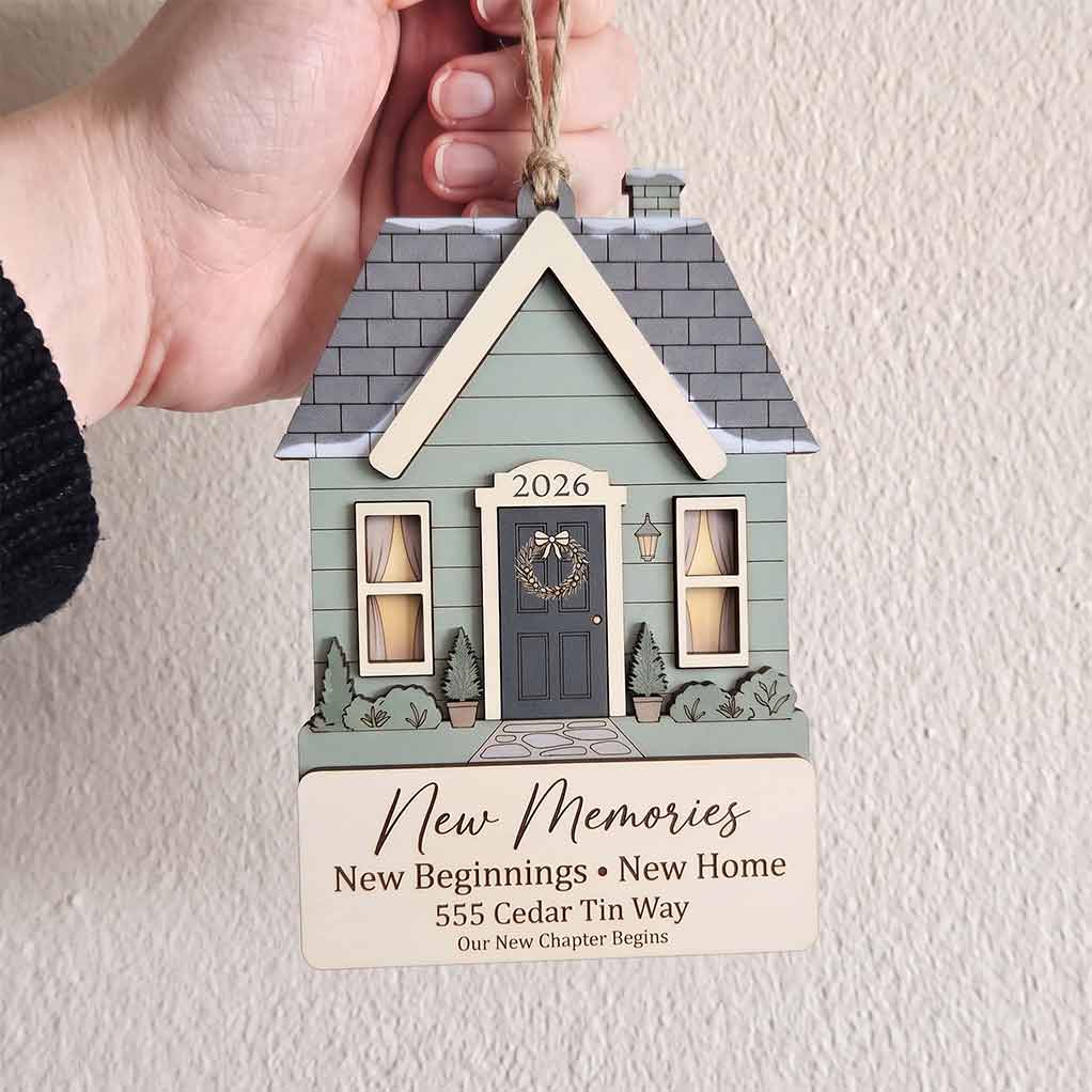 New Home House Wreath Personalized New Home Custom Address Wooden Christmas Ornament