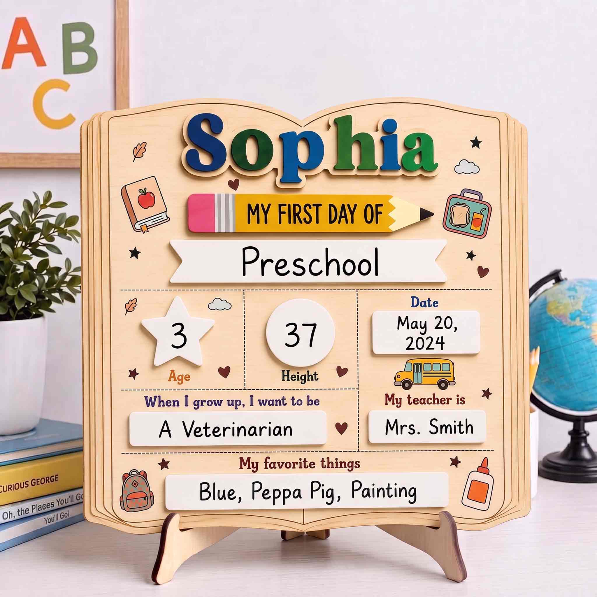 Personalized School Book First & Last Day School Sign, Reusable Dry Erase Board, Back to School Sign