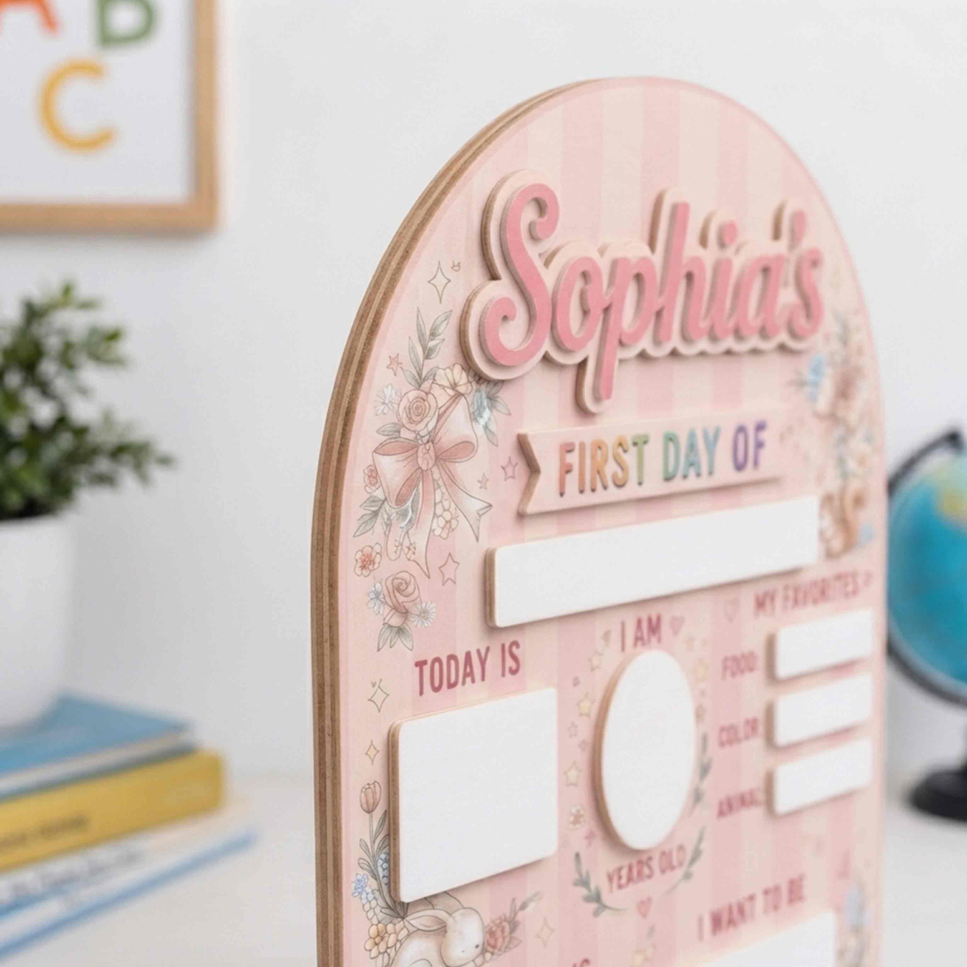 Personalized Coquette Bunny First Day School Board, Reusable Dry Erase Board, Back to School Sign
