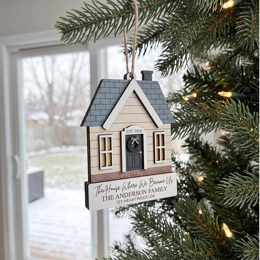 The House Where We Became Us Personalized New Home Custom Name Date Address Wooden Christmas Ornament
