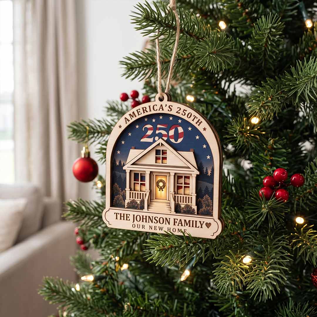America's 250th Our New Home Personalized Custom Name New Home 2-Layer Wooden Christmas Ornament for First Christmas in Our New Home