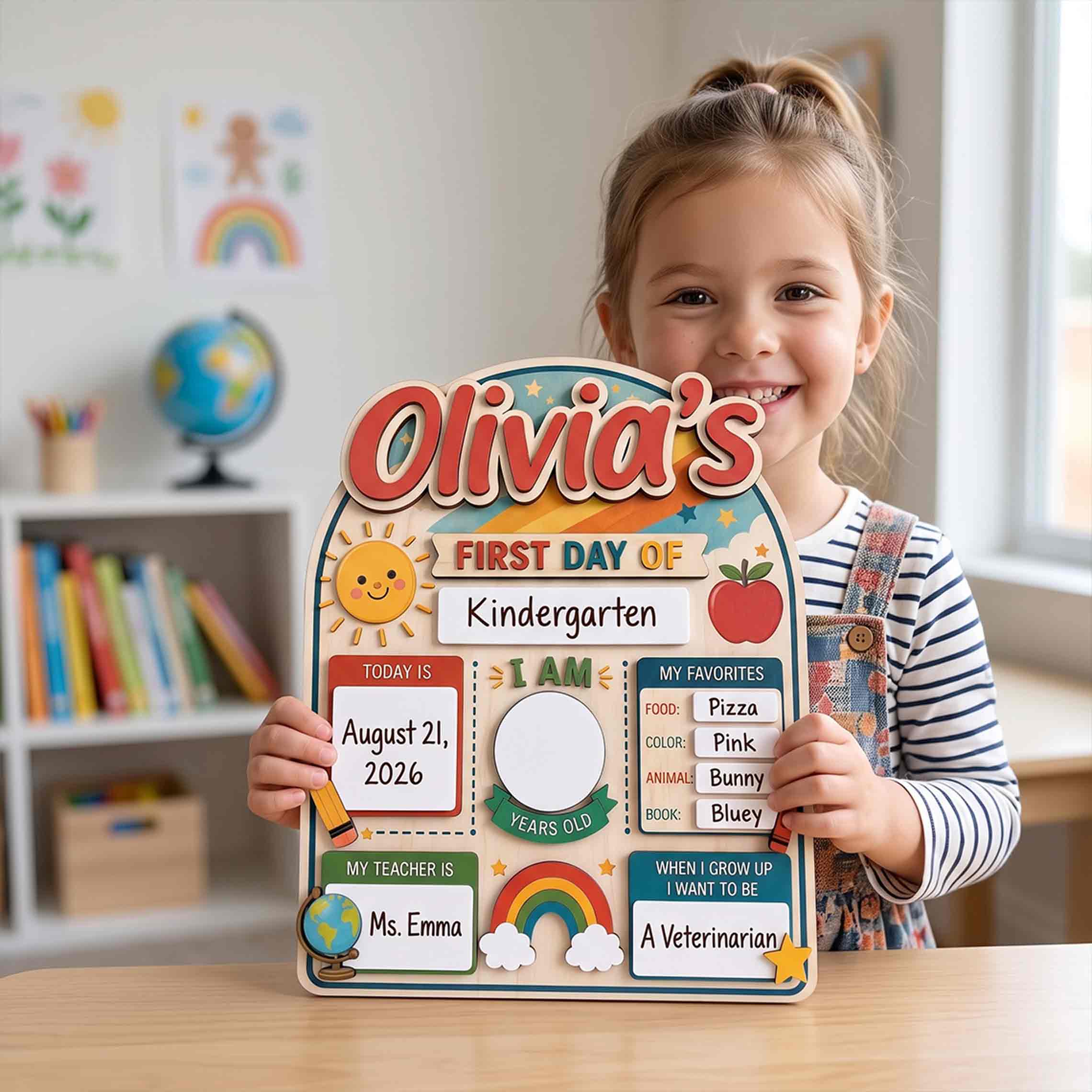 Personalized Colorful Rainbow Theme First & Last Day School Sign, Reusable Dry Erase Board, Back to School Sign