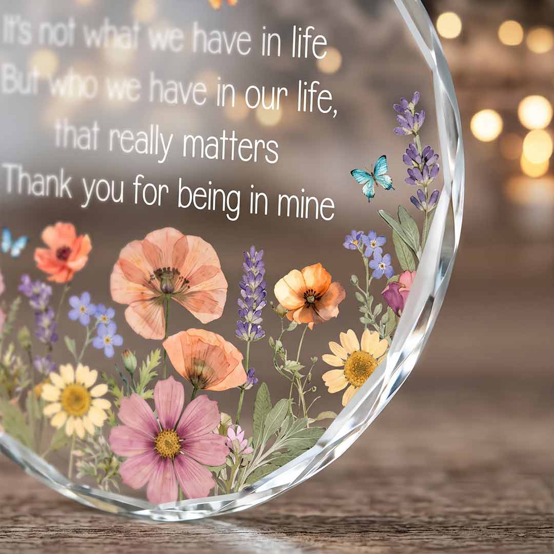 Thank You For Being In My Life Floral Butterfly Friendship Appreciation Keepsake Round Glass Christmas Ornament for Best Friend