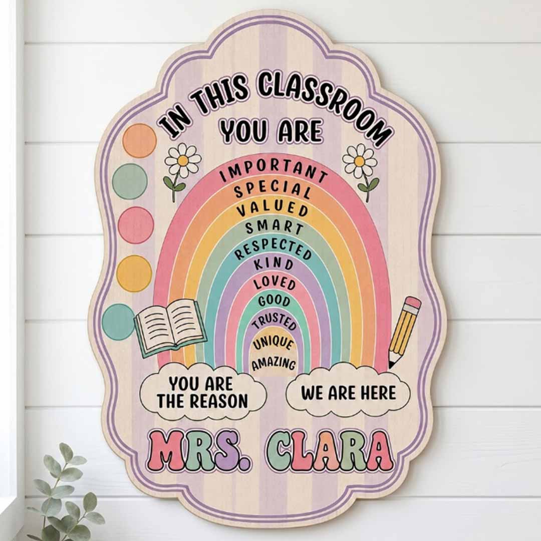 Personalized Teacher Name Wooden Sign Door Hanger You Are Reason Rainbow Themes Wooden Classroom Decor, Back to School Sign
