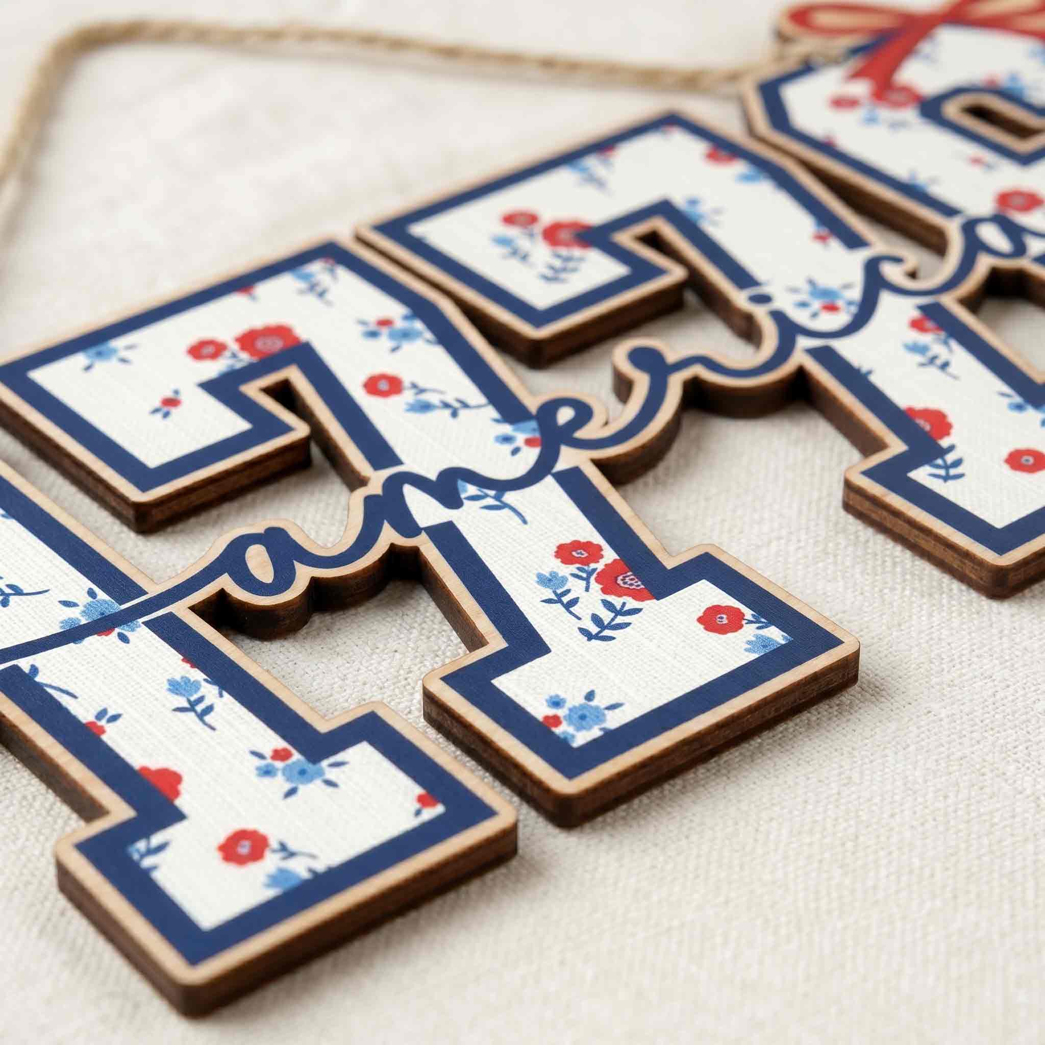 Coquette 1776 Applique Embroidery Girly Patriotic Wooden Sign