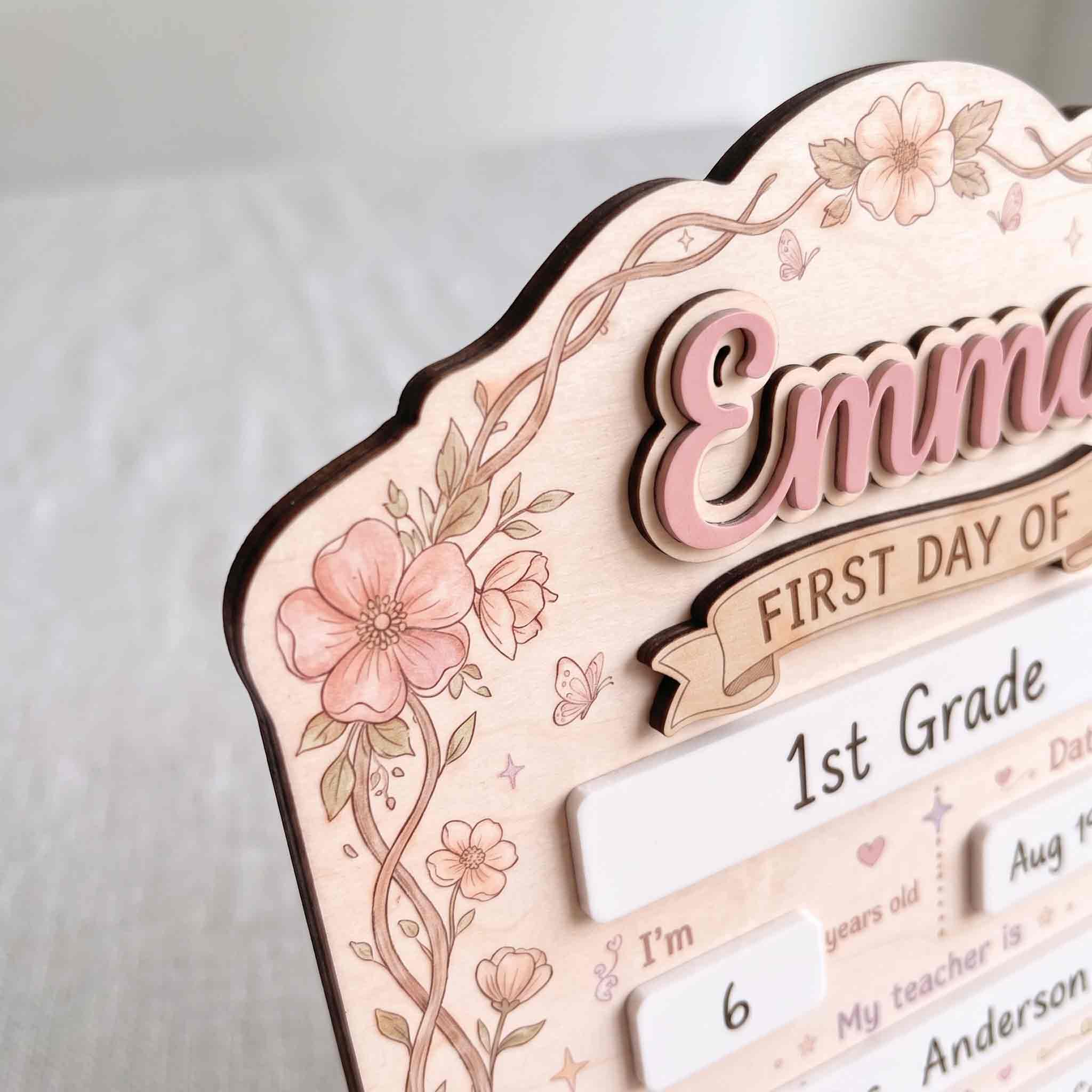 Personalized Coquette Woodland First Day School Board, Reusable Dry Erase Board, Back to School Sign