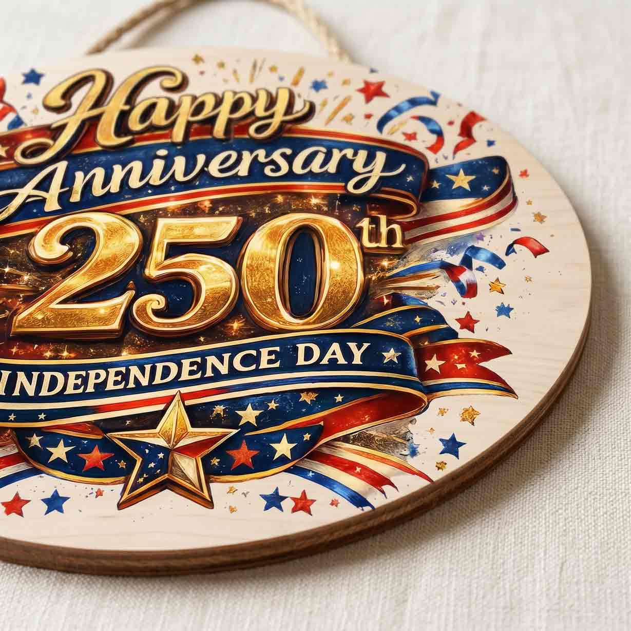 Happy 250th Anniversary Independence Day Wooden Sign Patriotic USA Decor