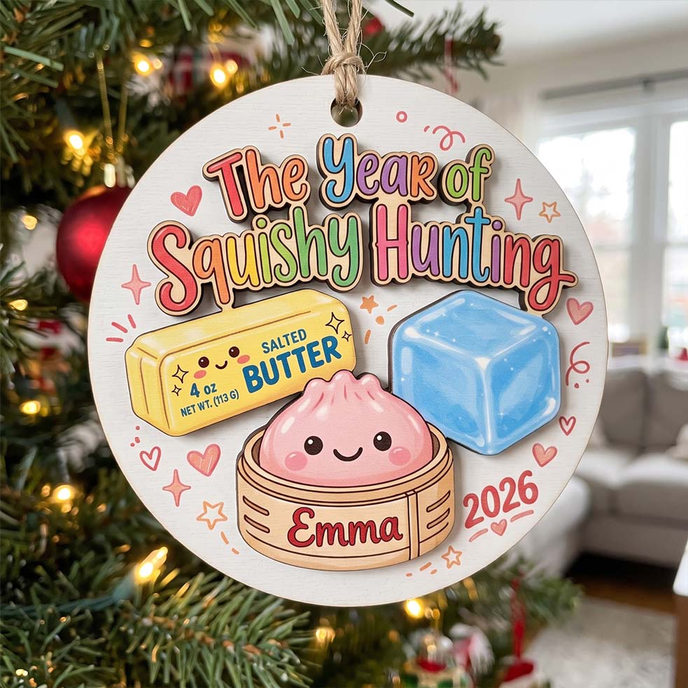 Vintage Squishy Hunting Butter Custom Name Date Wooden Ornament Cute