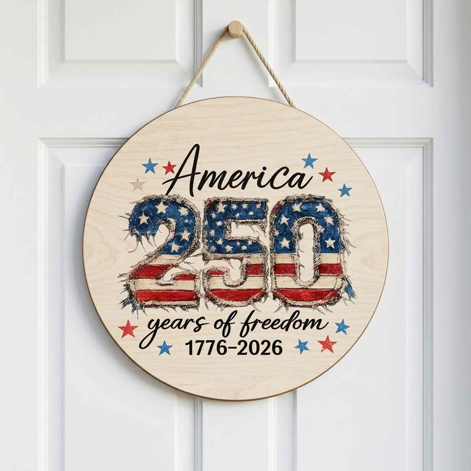 Patriotic America 250 Wooden Sign Celebrating 250 Years of Freedom
