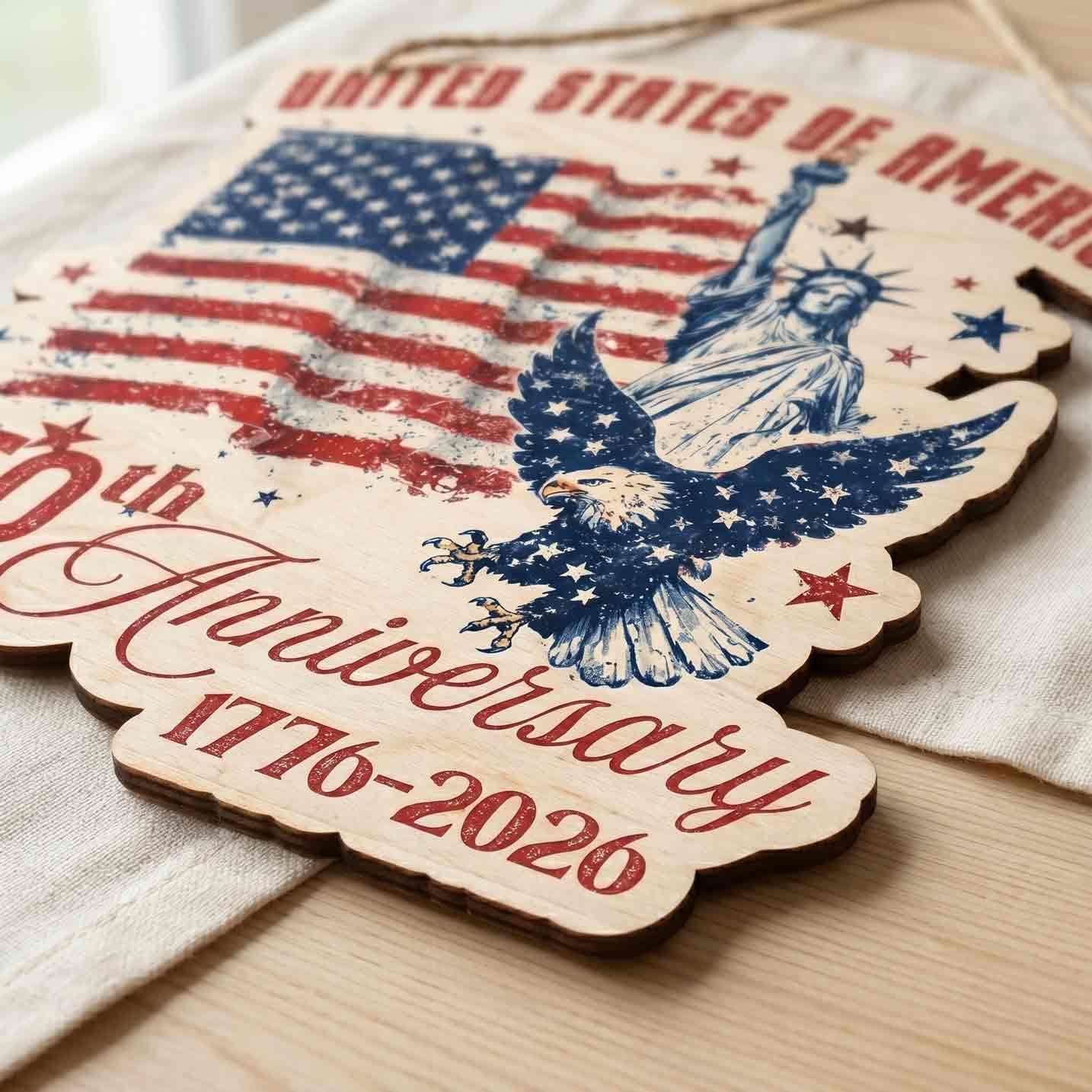 United States Of America 250th Anniversary Wooden Hanging Sign Patriotic Decor 1776-2026