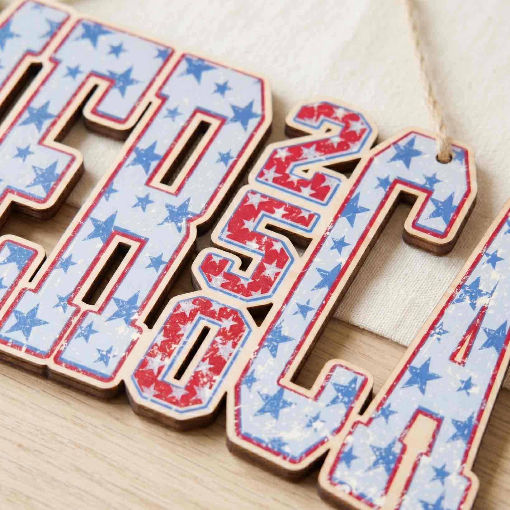America 250 Varsity Star Patriotic Wooden Sign