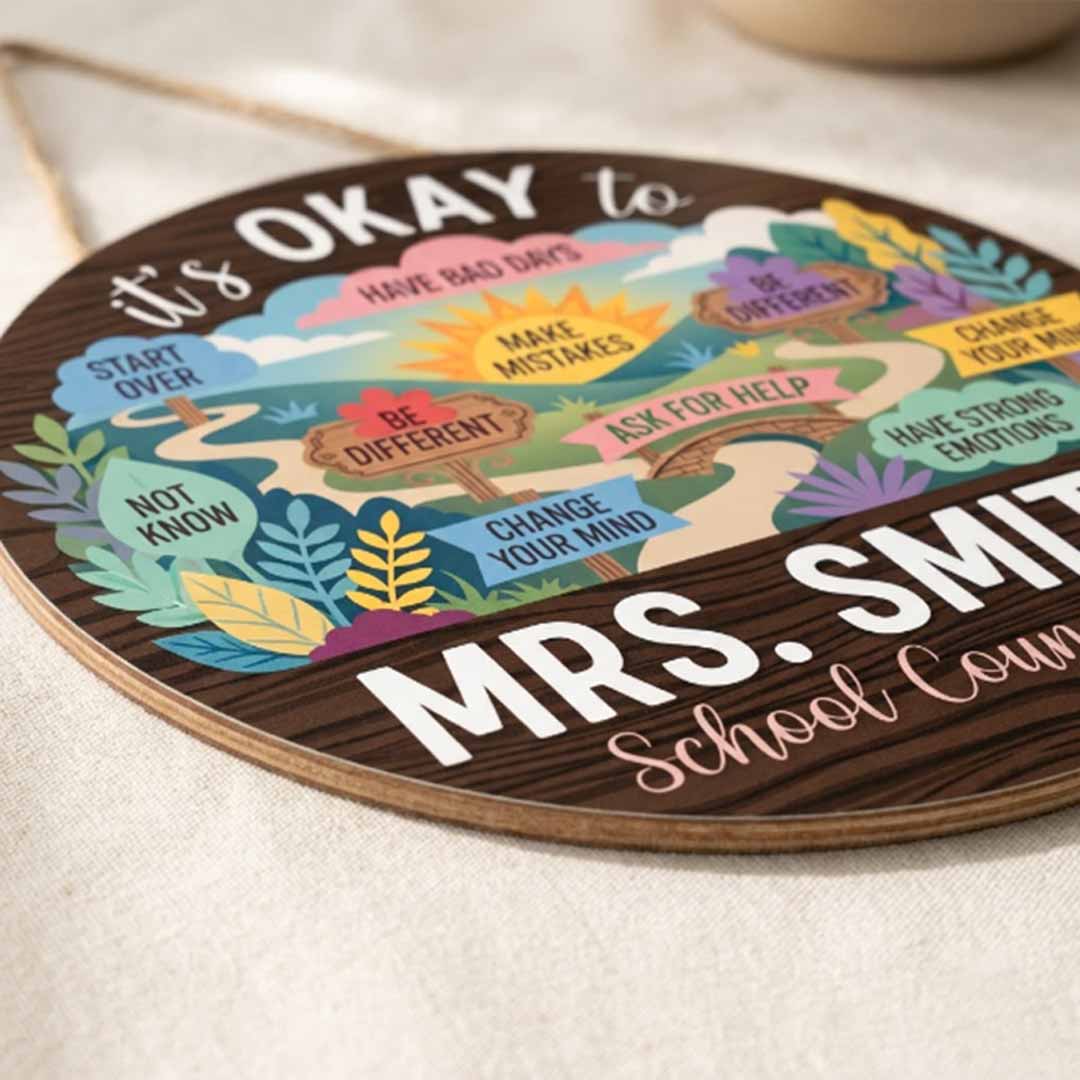 Personalized Teacher Name Wooden Sign Door Hanger It's Okay To Go School Counselor Sign Wooden Classroom Decor, Back to School Sign