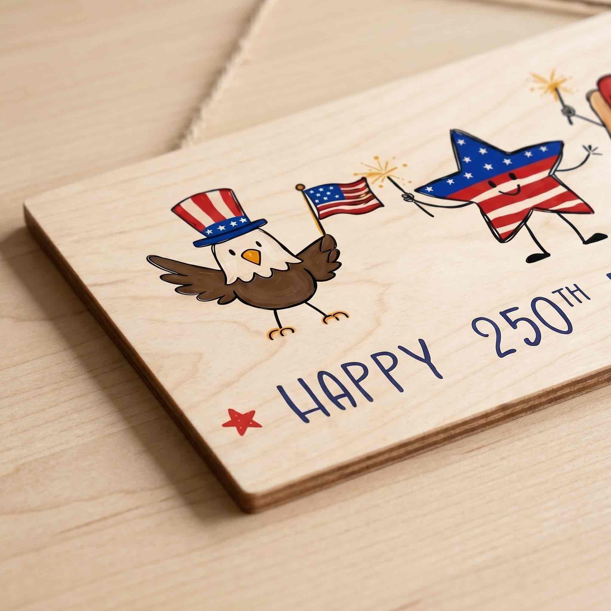 Happy 250th Birthday America Wooden Sign Patriotic USA 250 Celebration Front Porch Decor