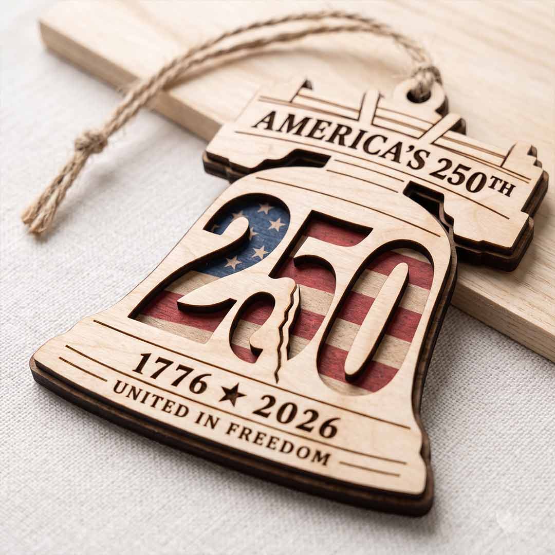 America's 250th Liberty Bell Patriotic 2-Layer Wooden Christmas Ornament for USA 250th Anniversary Gift