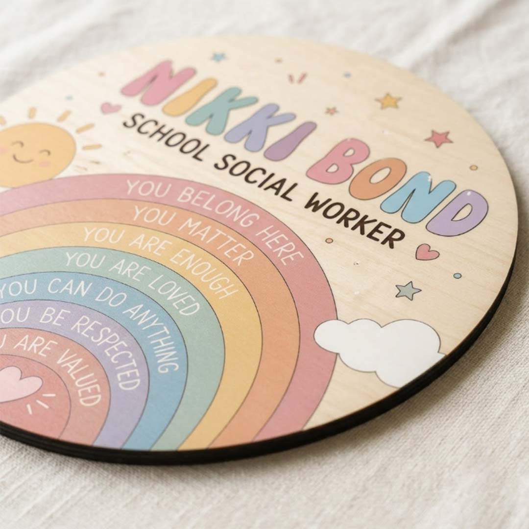 Personalized Teacher Name Wooden Sign Door Hanger School Social Worker Wooden Classroom Decor, Back to School Sign