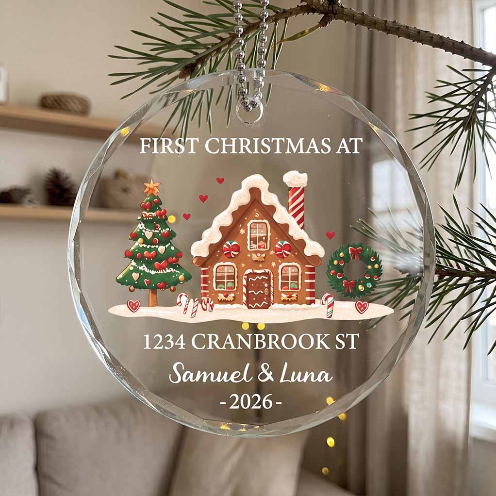 First Christmas at Our New Home 2026 Housewarming Keepsake Personalized Custom Name Date New Home Round Glass Christmas Ornament for New Homeowners