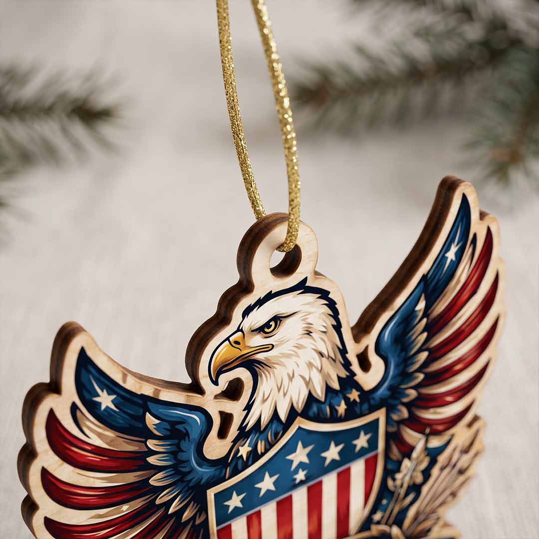 America's 250th Bald Eagle Shield American Pride Patriotic Keepsake Personalized Custom Name Patriotic 1-Layer Wooden Christmas Ornament for Patriots