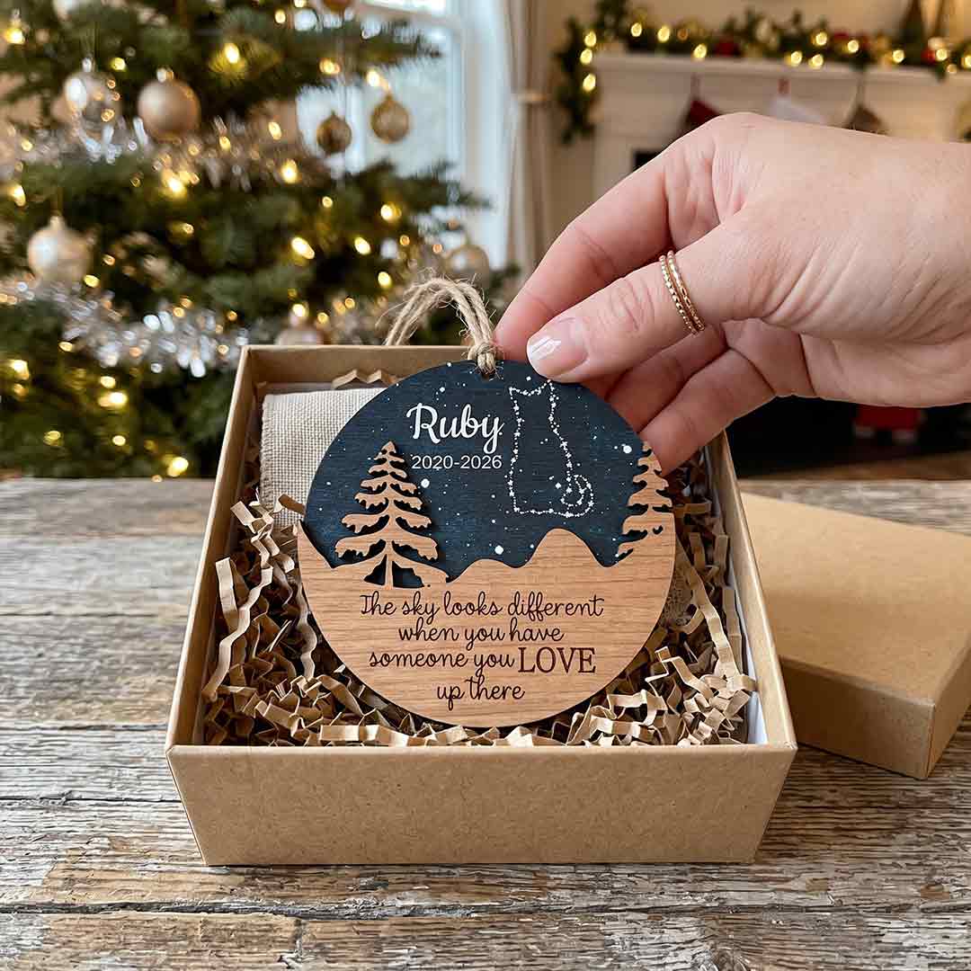 Pet Memorial Constellation Personalized Custom Name Date Pet 2-Layer Wooden Christmas Ornament Pet Loss Memorial Gift