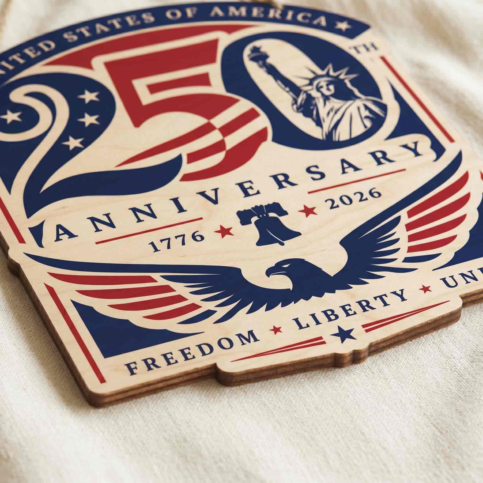 America 250th Anniversary Freedom Liberty Unity Patriotic Eagle Decor Wooden Sign