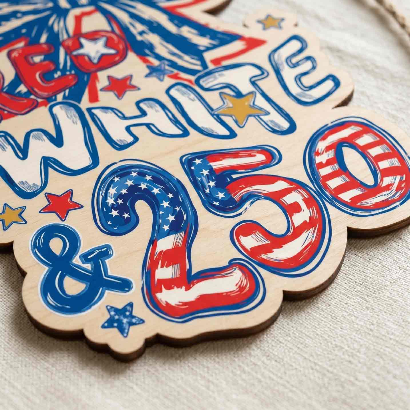 Red White and 250 Patriotic Wooden Sign America 250 Decor