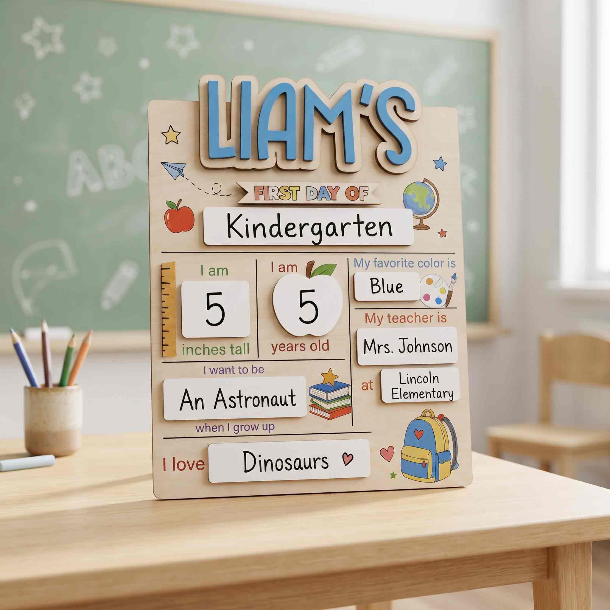 Personalized School Icons First Day School Board, Reusable Dry Erase Board, Back to School Sign