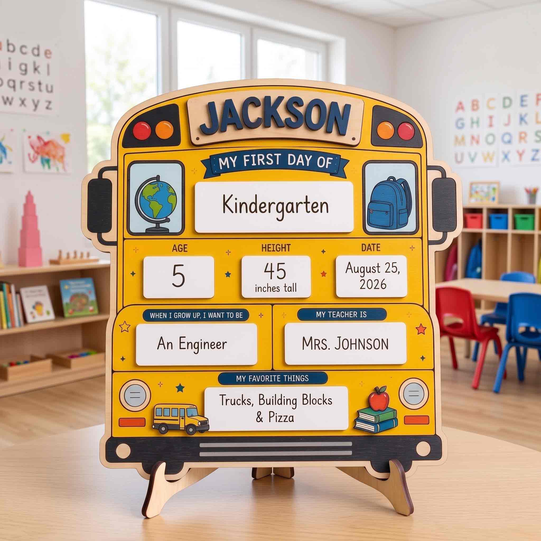 Personalized School Bus Shape First & Last Day School Sign, Reusable Dry Erase Board, Back to School Sign