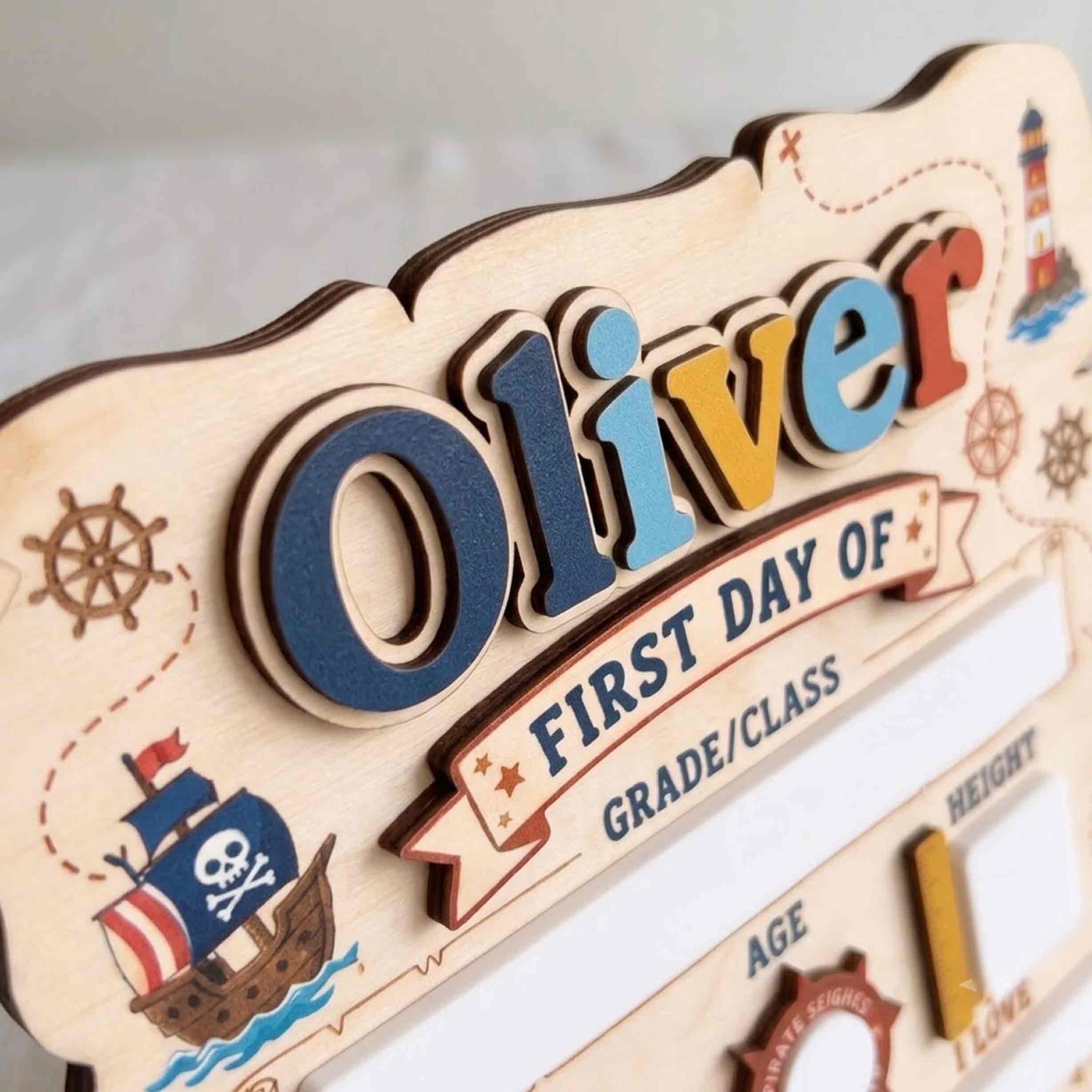 Personalized Pirate Adventure Theme First & Last Day School Sign, Reusable Dry Erase Board, Back to School Sign