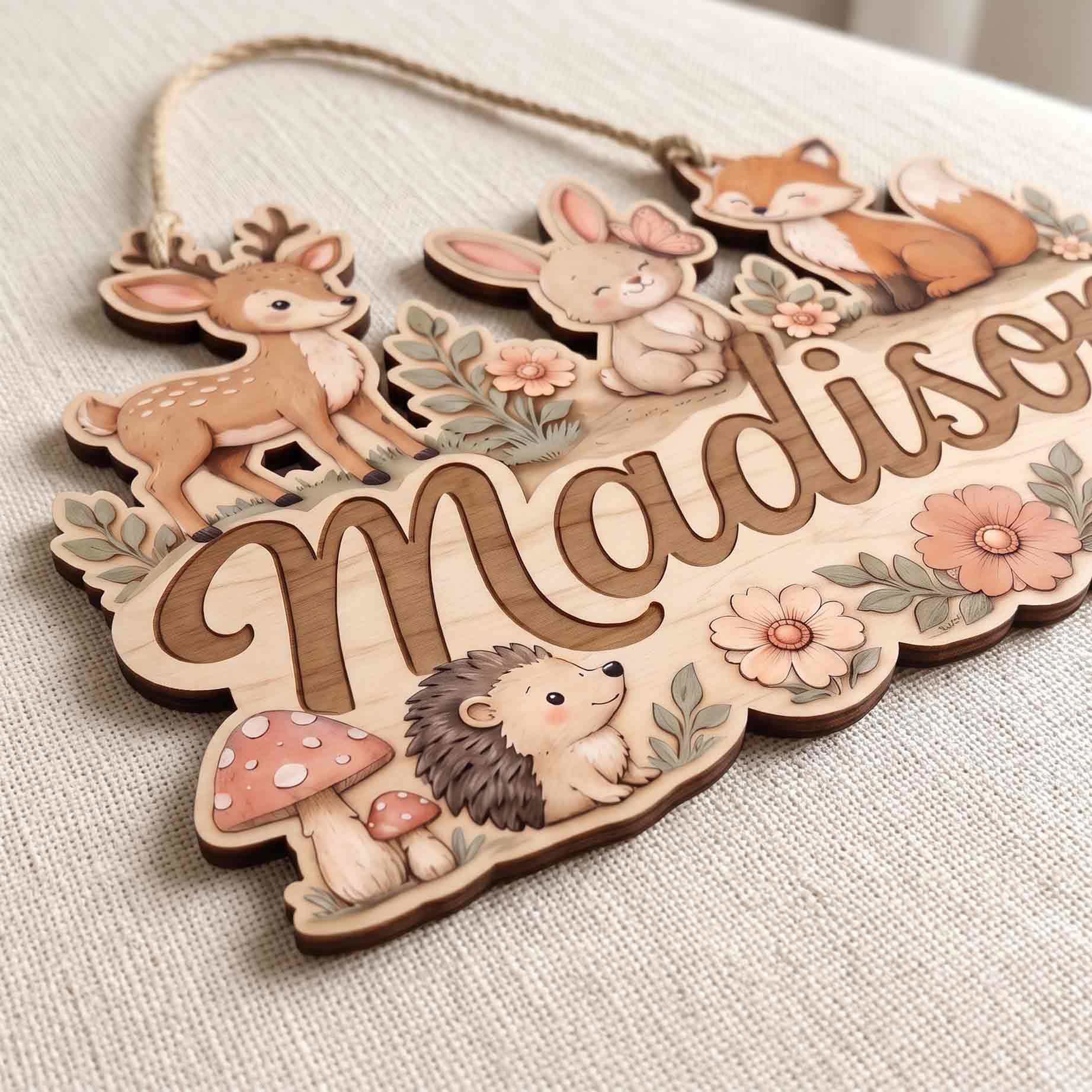 Personalized Forest Animals Nursery Name Wooden Sign