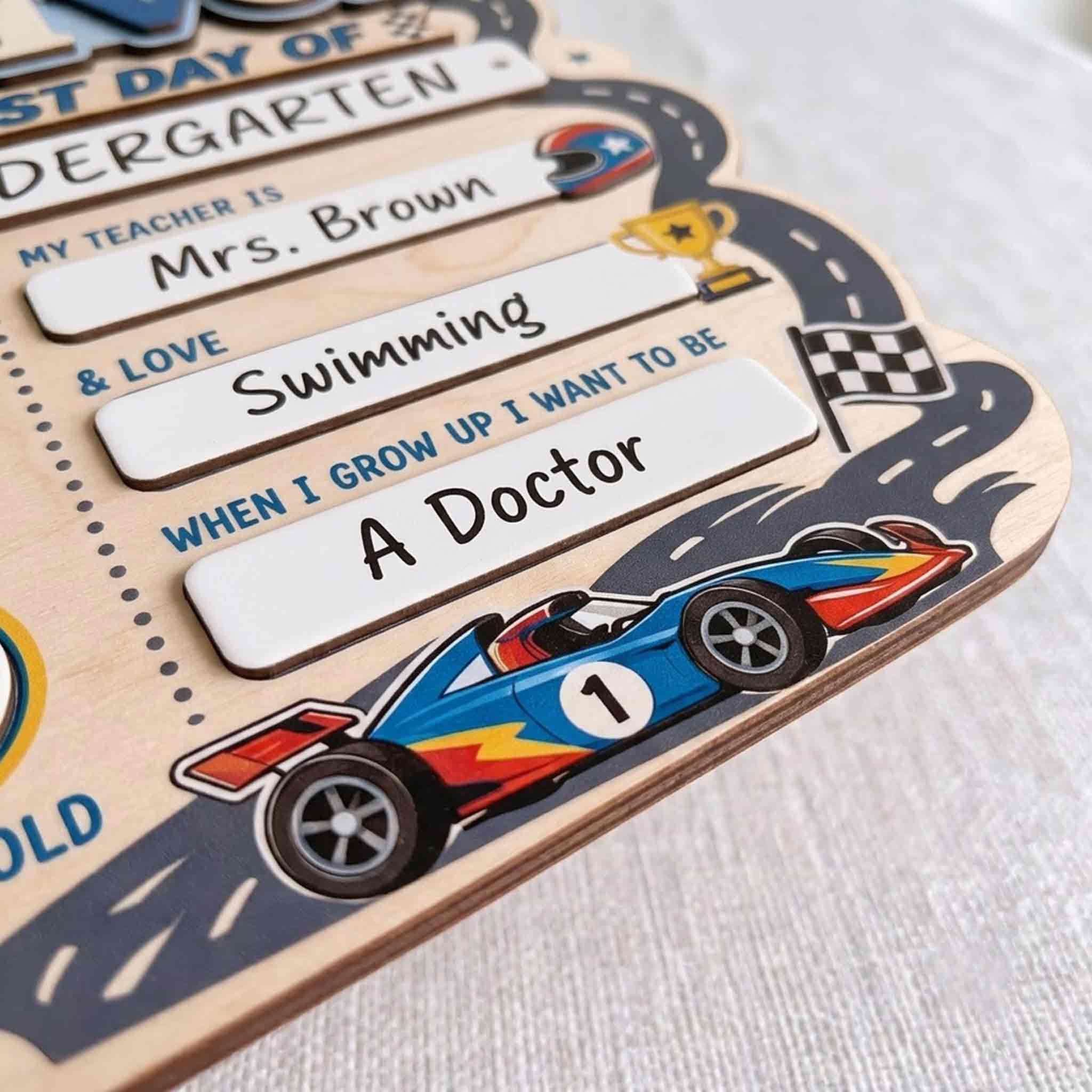 Personalized Formula Race Theme First & Last Day School Sign, Reusable Dry Erase Board, Back to School Sign