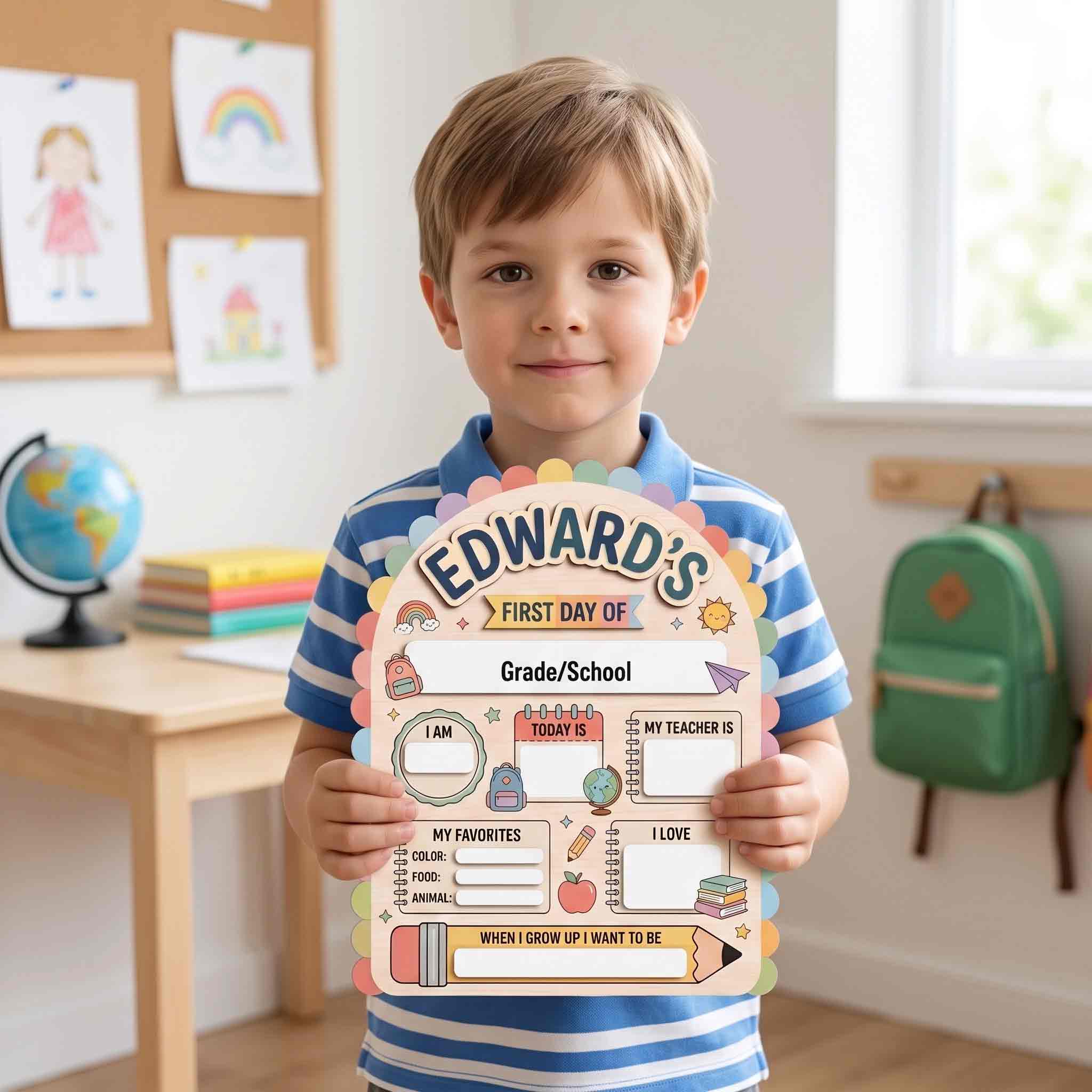 Personalized Colorful Classroom Adventure First & Last Day School Sign, Reusable Dry Erase Board, Back to School Sign