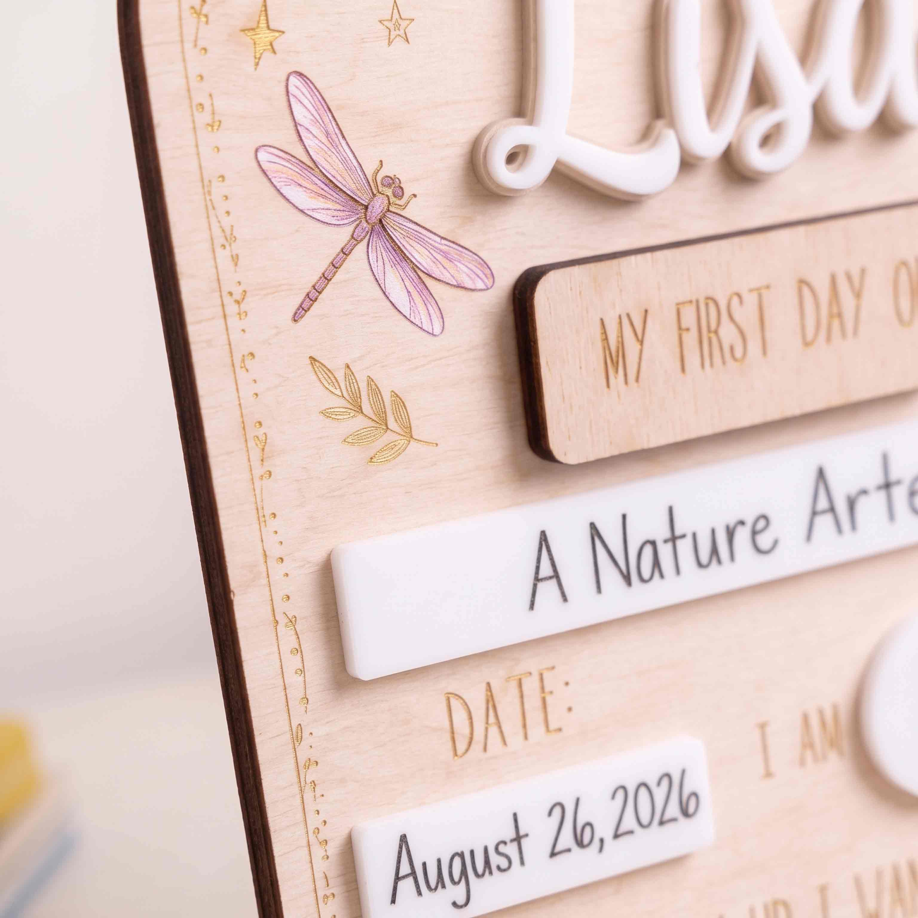 Personalized Moon Phase Dragonfly First & Last Day School Board, Reusable Dry Erase Board, Back to School Sign