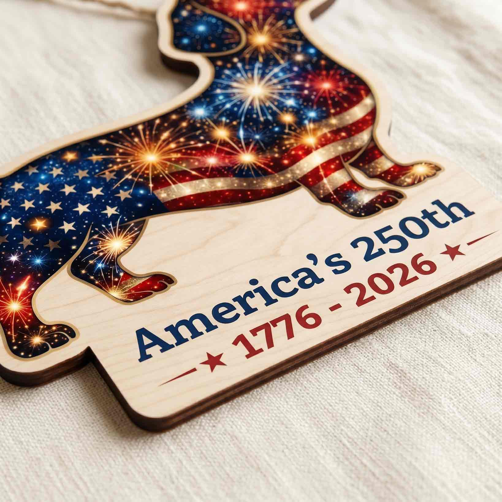 Dachshund America's 250th 1776-2026 Wooden Sign