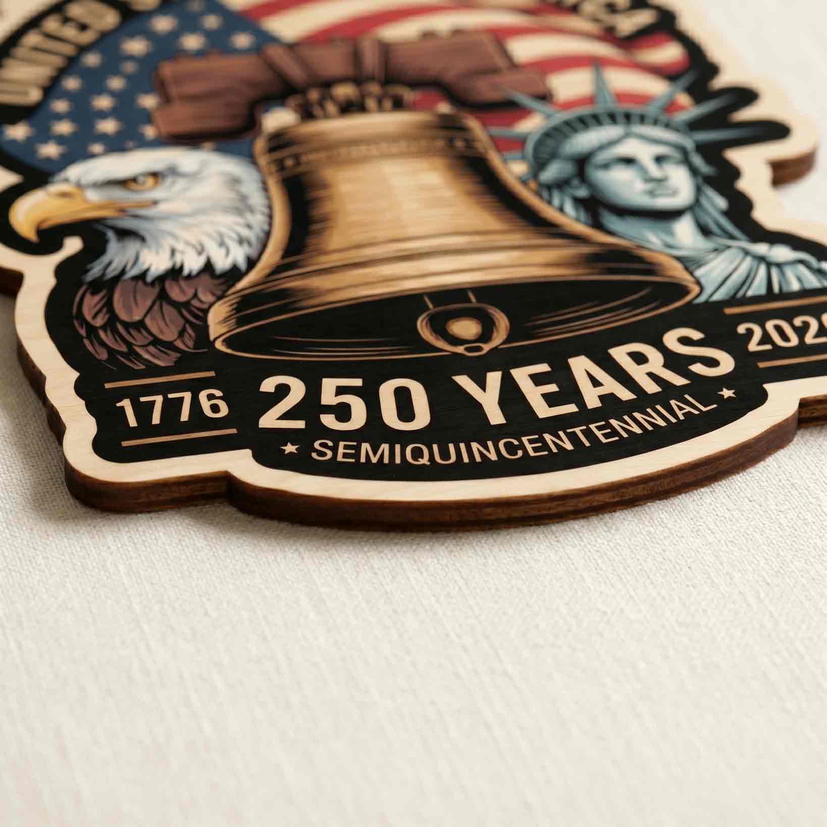 United States Of America 250 Years Wooden Sign Patriotic Liberty Bell Home Decor