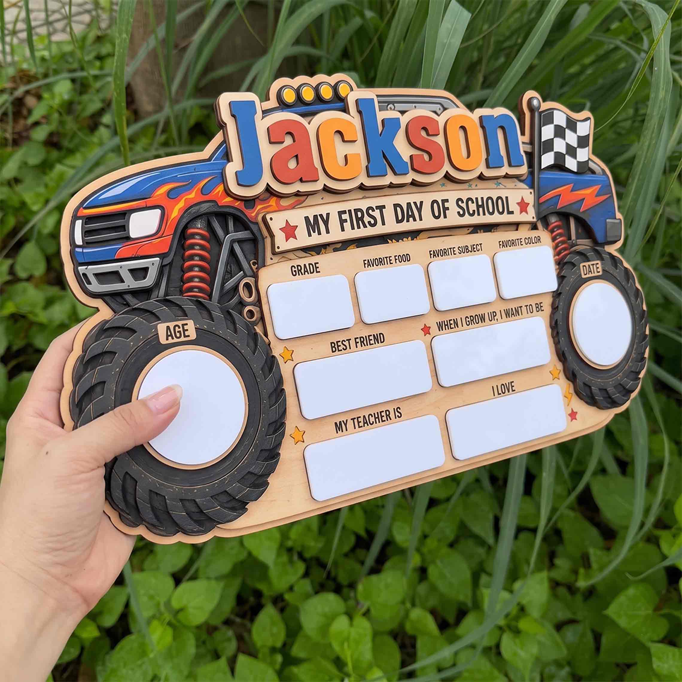 Personalized Monster Truck Theme First & Last Day School Sign, Reusable Dry Erase Board, Back to School Sign