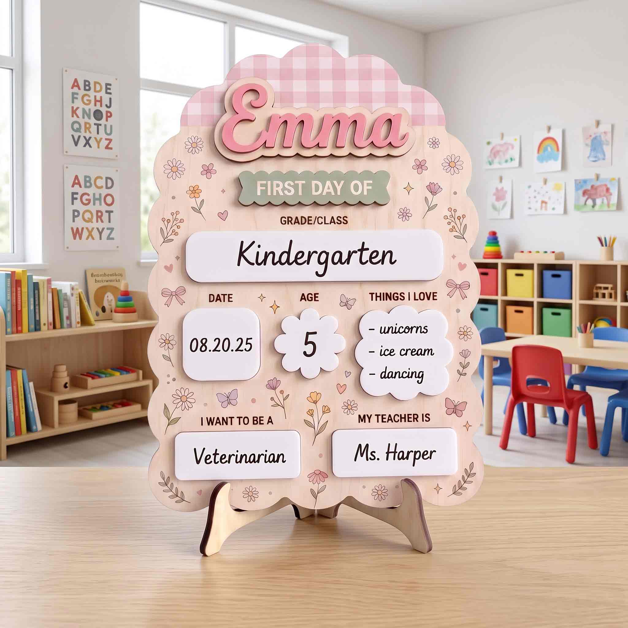 Personalized Sweet Meadow Flowers First & Last Day School Sign, Reusable Dry Erase Board, Back to School Sign