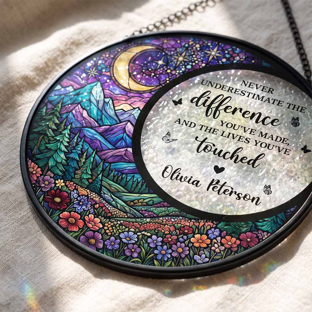 The Difference You've Made And The Lives You've Touched Personalized Custom Name Retirement Stained Glass Suncatcher Ornament for Retirement Gift