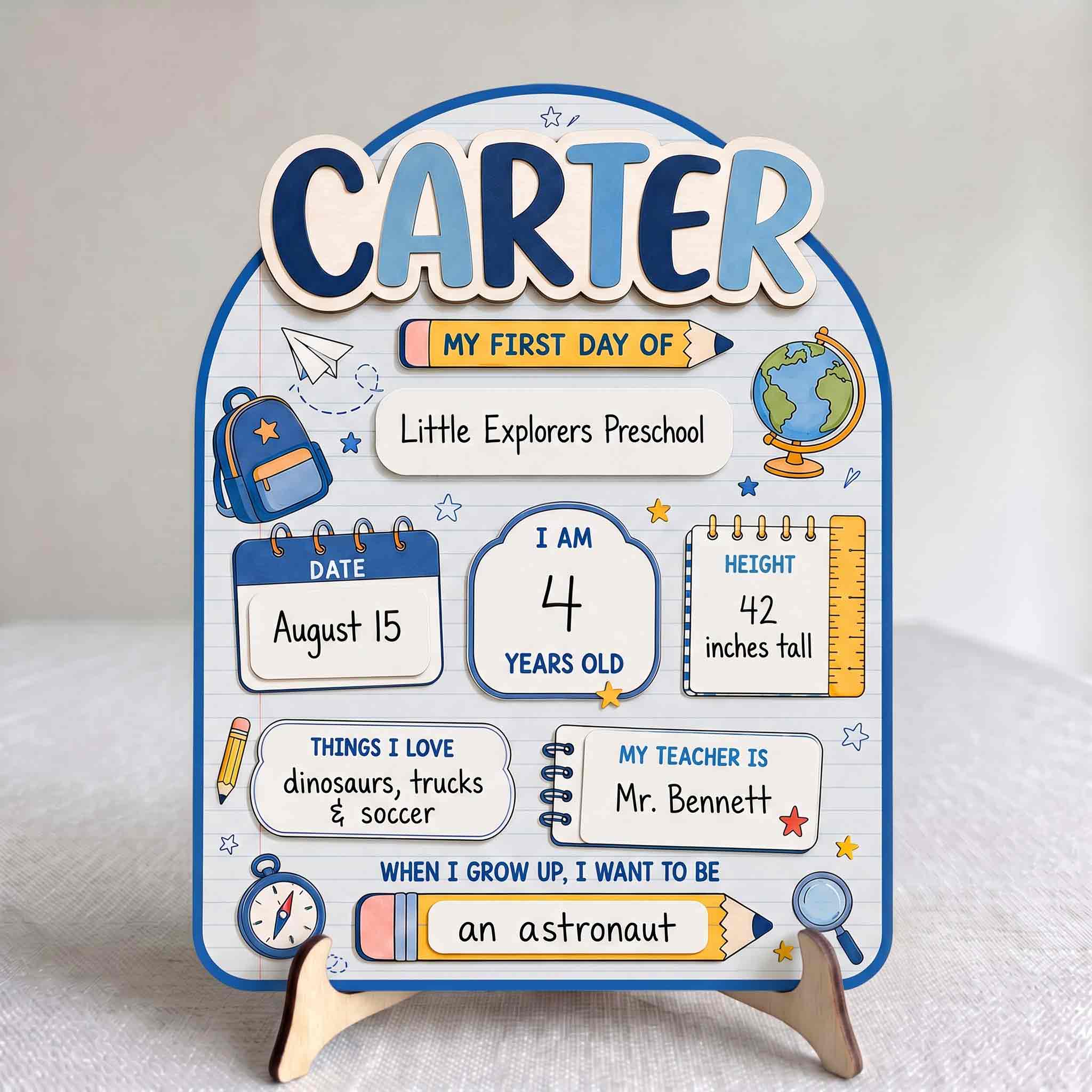 Personalized Blue Classroom Adventure First & Last Day School Sign, Reusable Dry Erase Board, Back to School Sign