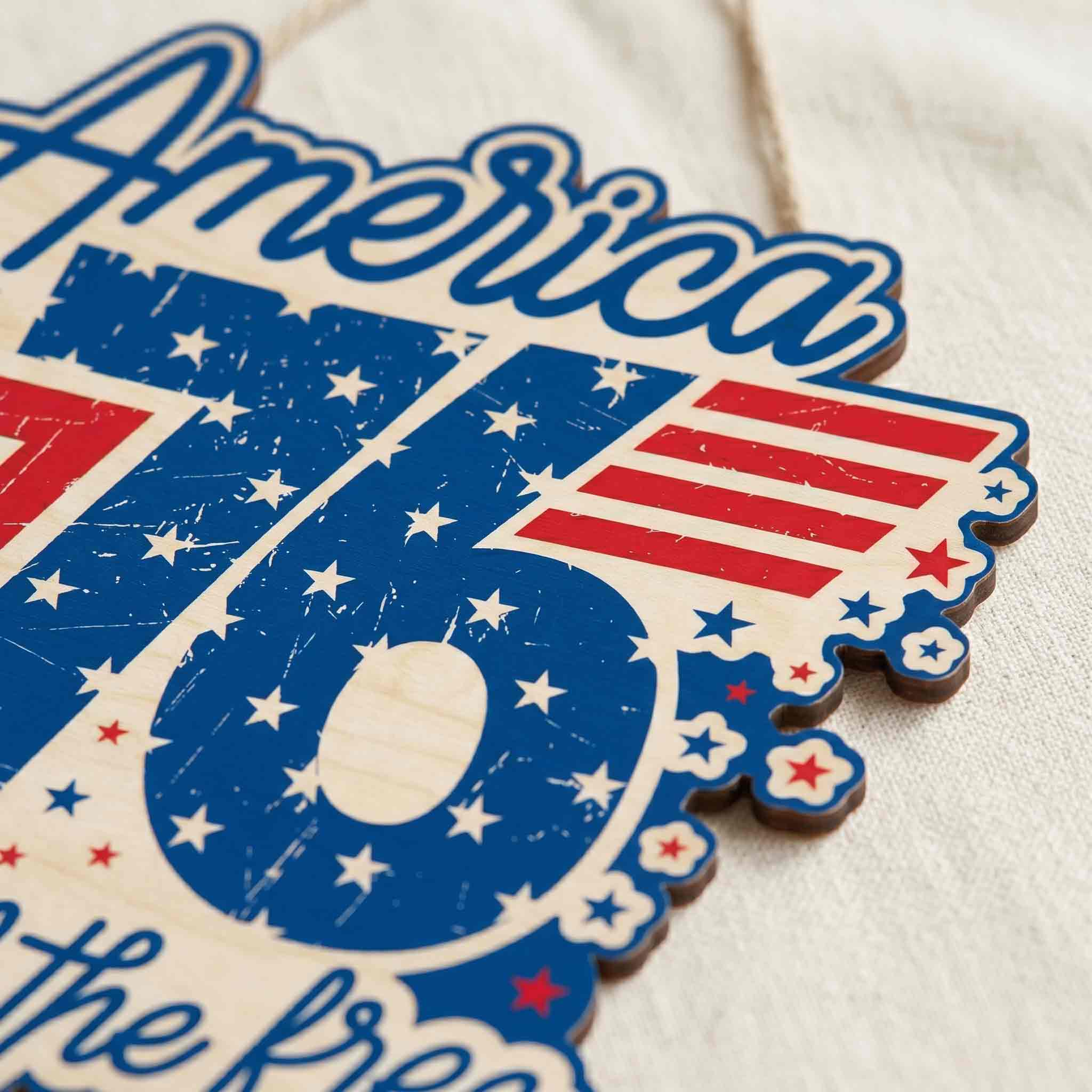 1776 America Land of the Free Patriotic Retro Wooden Sign